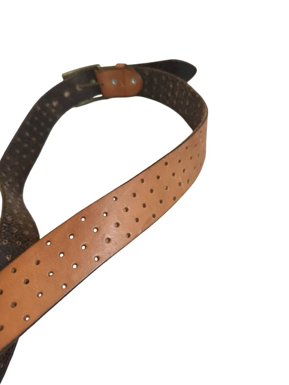 100% Leather Brown Belt Perforated Hole Detail Versatile Everyday Luxury